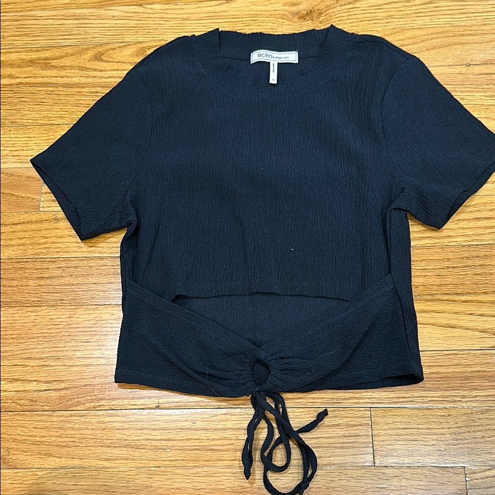BCBGeneration Black Tie-Front Top